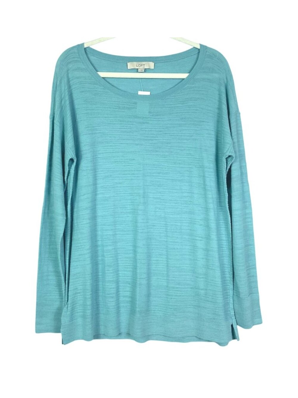 LOFT Caribbean Blue Teal Lightweight Knit Sweater Large NWT Drop Shoulder